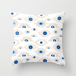 Modern Evil Eye Pattern - Blue and Brown Throw Pillow