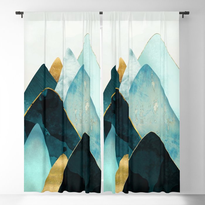 Gold and Blue Hills Blackout Curtain