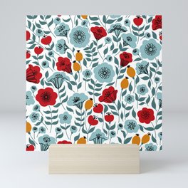 Red & Light Blue Flowers Mini Art Print