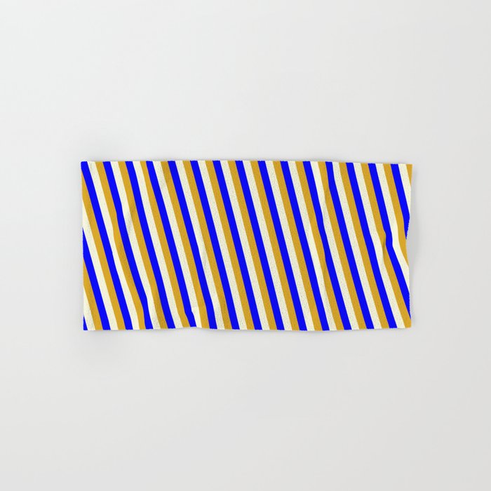 Goldenrod, Beige & Blue Colored Lines/Stripes Pattern Hand & Bath Towel