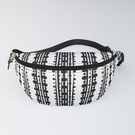 barcode stripe seamless repeat pattern with uneven lines and circles in next-level black and white Fanny Pack