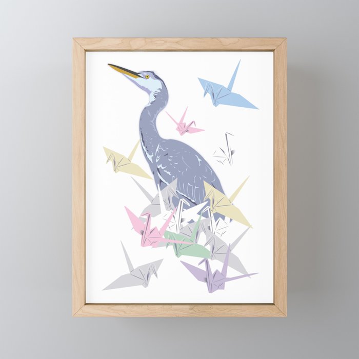 Crane Wit Paper Origami Cranes Framed Mini Art Print By Indigoego