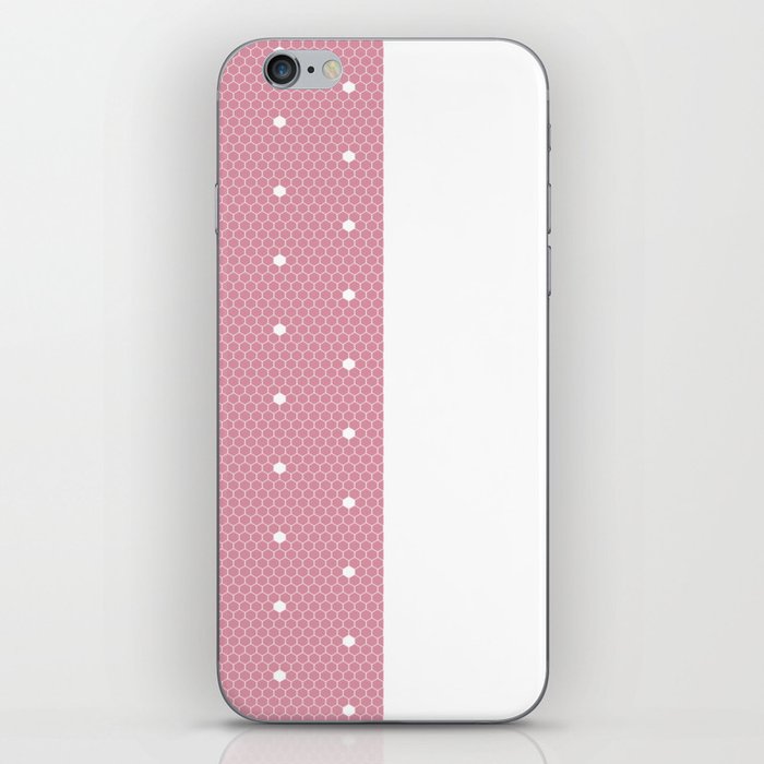 White Polka Dots Lace Vertical Split on Blush Pink iPhone Skin