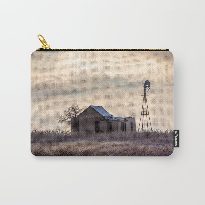 Test of Time - Abandoned House and Windmill in Front of Storm Clouds on Oklahoma Prairie Carry-All Pouch
