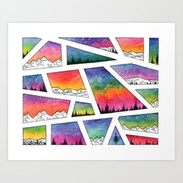 Geometric Rainbow Galaxy Skies Art Print