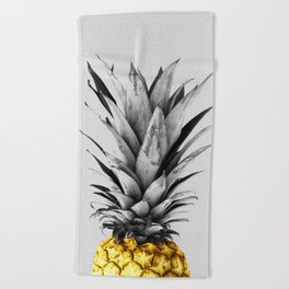 Gray and golden pineapple Beach Towel