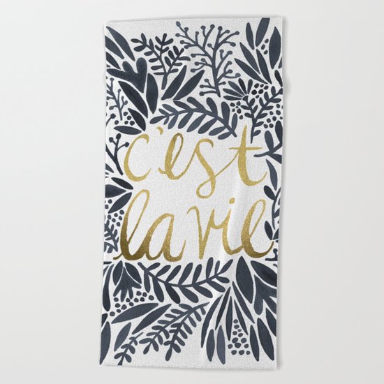 C'est la Vie – Grey & Gold Beach Towel