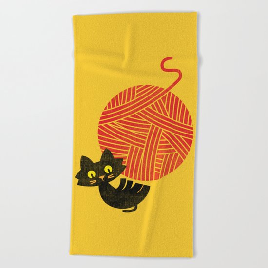 Fitz - Happiness (cat and yarn) Beach Towel