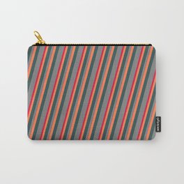 [ Thumbnail: Coral, Dark Slate Gray, Grey, and Crimson Colored Pattern of Stripes Carry-All Pouch ]
