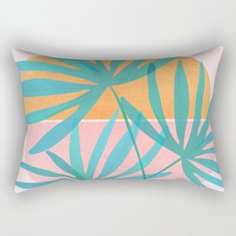 Teal and Pink Retro Sunset Palms Rectangular Pillow