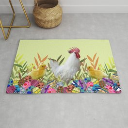 Rooster Chicken Easter eggs colorful Rug