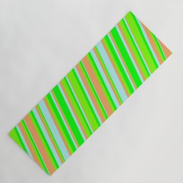 [ Thumbnail: Turquoise, Brown, Green, and Lime Colored Lines Pattern Yoga Mat ]