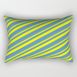 [ Thumbnail: Yellow and Blue Colored Pattern of Stripes Rectangular Pillow ]
