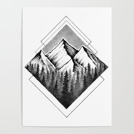 Dotwork mountains Poster