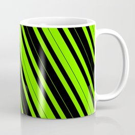 [ Thumbnail: Green & Black Colored Striped/Lined Pattern Coffee Mug ]