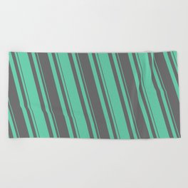 [ Thumbnail: Dim Gray & Aquamarine Colored Lined/Striped Pattern Beach Towel ]
