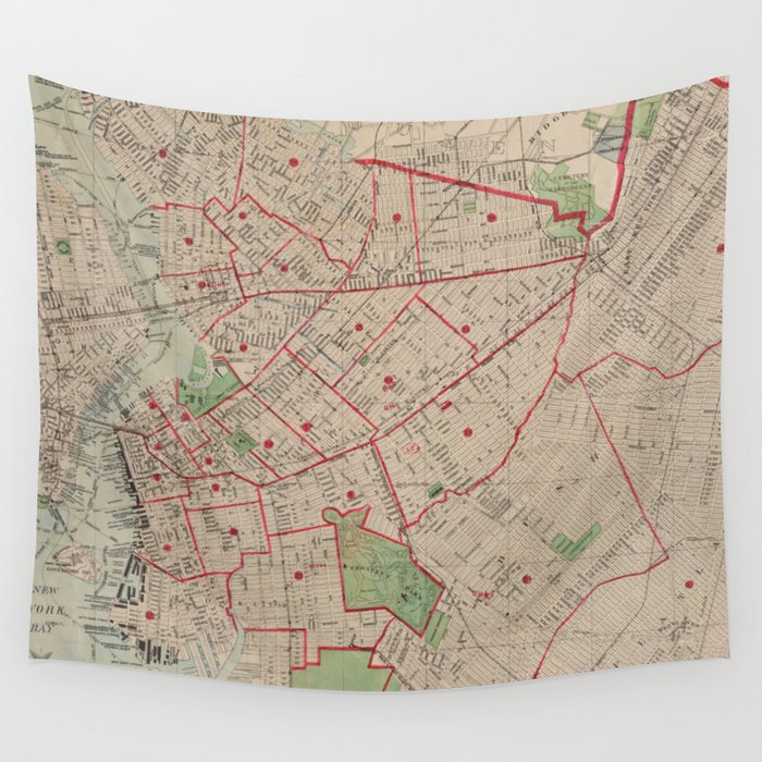 Vintage Map of Brooklyn NY (1895) Wall Tapestry by BravuraMedia  Society6