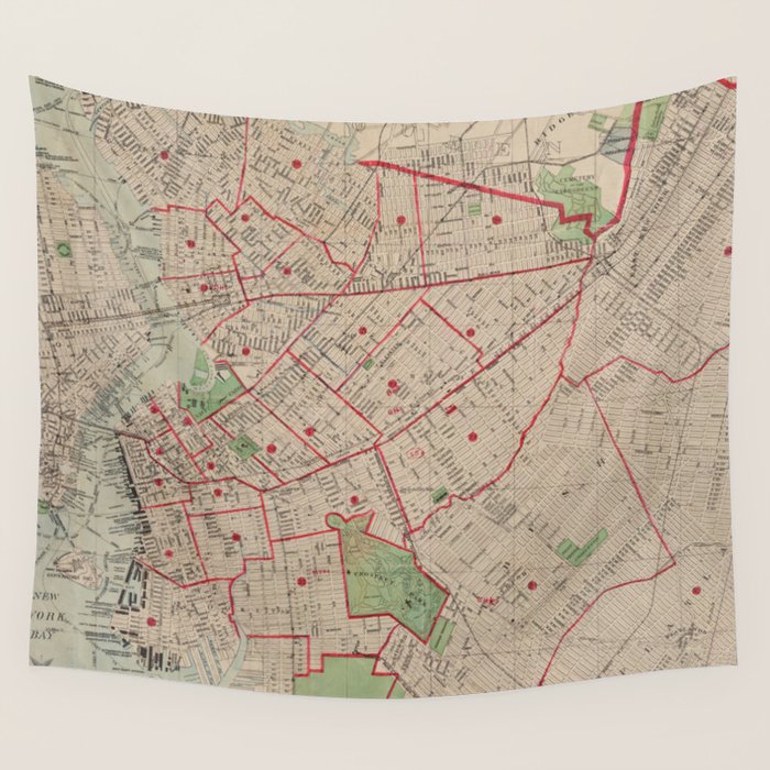 Vintage Map of Brooklyn NY (1895) Wall Tapestry by BravuraMedia Society6