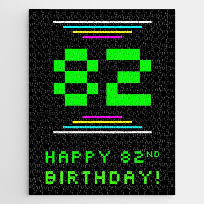 82nd Birthday - Nerdy Geeky Pixelated 8-Bit Computing Graphics Inspired Look Jigsaw Puzzle