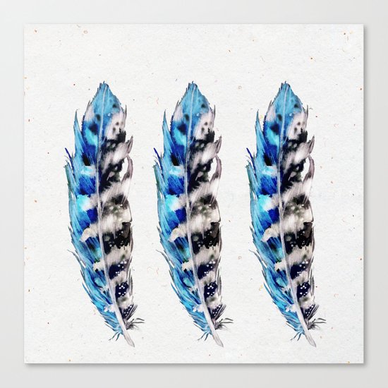 Three Blue Feathers Canvas Print