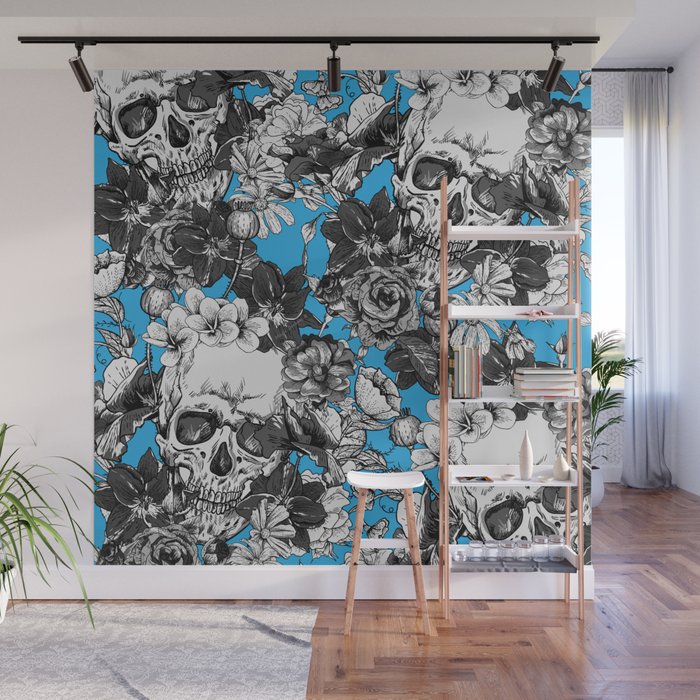 SKULLS - blue - Wall Mural