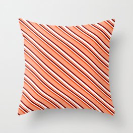 [ Thumbnail: Light Salmon, Maroon, White, and Red Colored Lined Pattern Throw Pillow ]