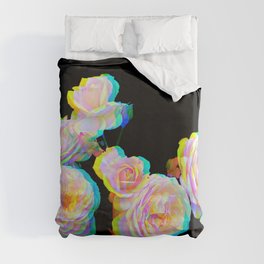 Pale Pink Roses on Black with Glitch Duvet Cover