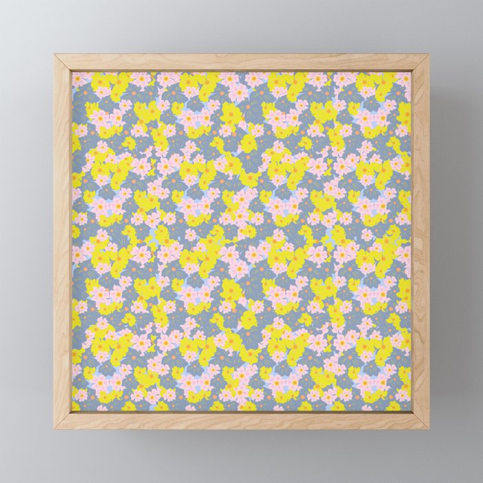 Pastel Spring Flowers Mini on Sky Blue Framed Mini Art Print