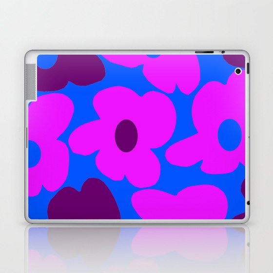 Large Pink and Purple Retro Flowers Blue Background #decor #society6 #buyart Laptop & iPad Skin