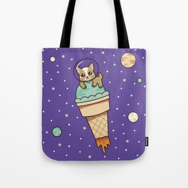 Kawaii Corgi Dog on an Ice Cream Rocket in Space Tote Bag