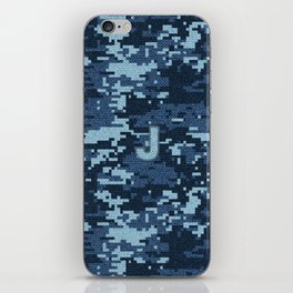 Personalized J Letter on Blue Military Camouflage Air Force Design, Veterans Day Gift / Valentine Gift / Military Anniversary Gift / Army Birthday Gift iPhone Case iPhone Skin