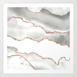 White & Rose Gold Agate Texture 06 Art Print