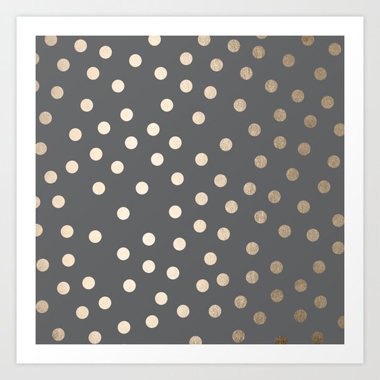 Simply Dots White Gold Sands on Storm Gray Art Print
