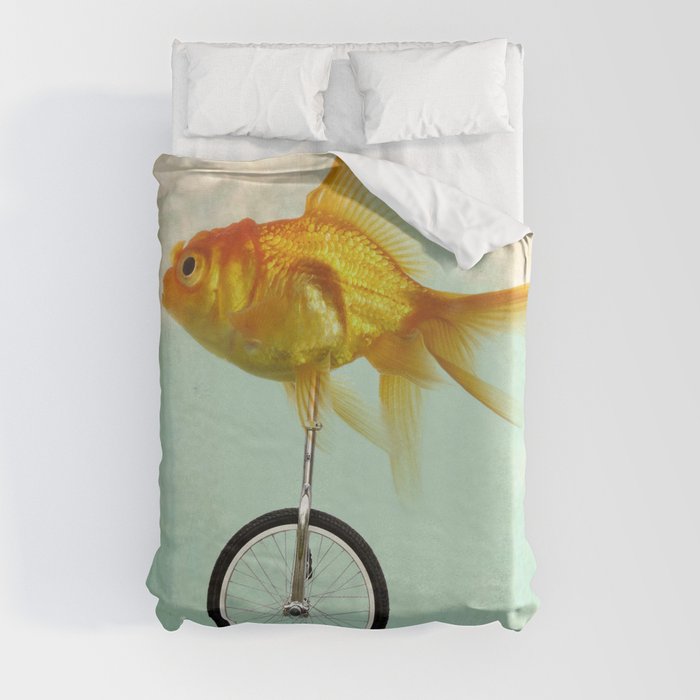unicycle gold fish -2 Duvet Cover