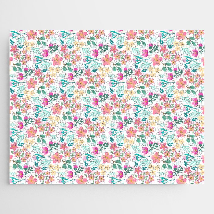 Elegant Hand-Drawn Pink Floral Design Jigsaw Puzzle