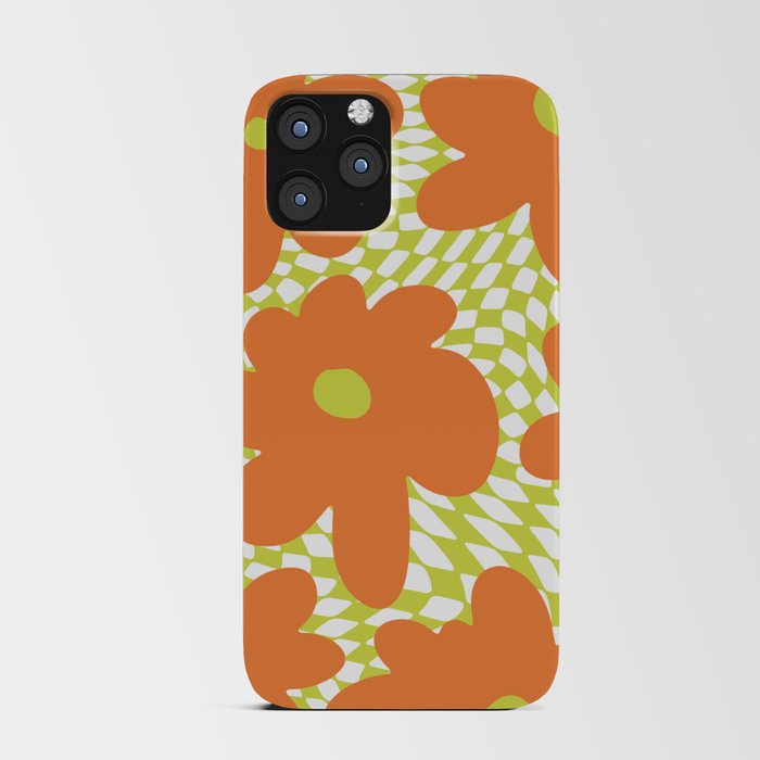 Retro Flowers on Warped Checkerboard iPhone Card Case