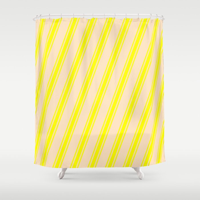 Bisque & Yellow Colored Stripes/Lines Pattern Shower Curtain