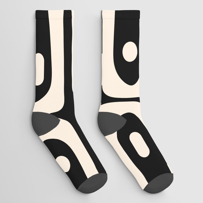 Mid Century Modern Piquet Abstract Pattern in Black and Almond Cream Socks