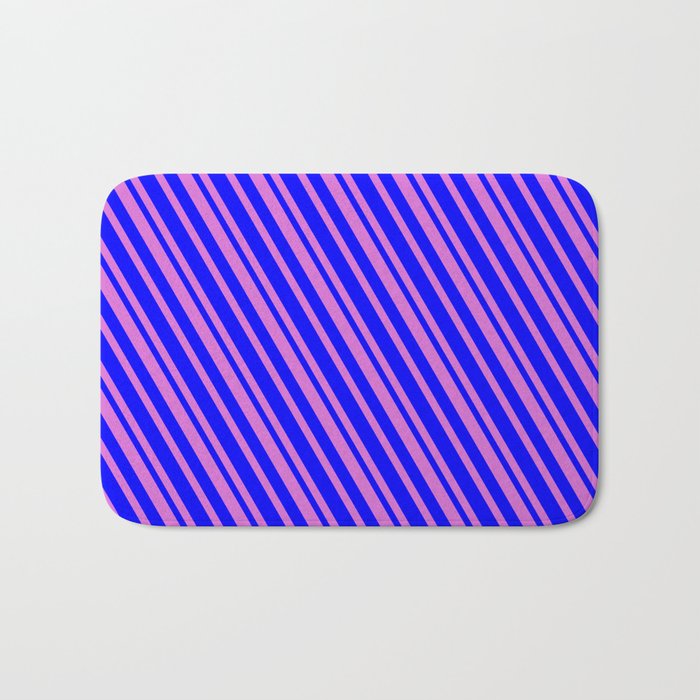 Blue and Orchid Colored Pattern of Stripes Bath Mat
