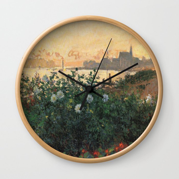 Flowered Riverbank, Argenteuil, Claude Monet Wall Clock