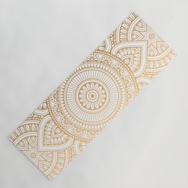 Gold Mandala Pattern Illustration With White Shimmer Yoga Mat