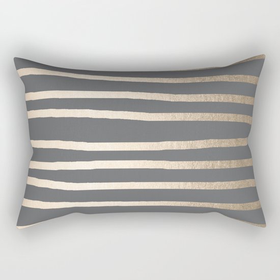 Simply Drawn Stripes White Gold Sands on Storm Gray Rectangular Pillow