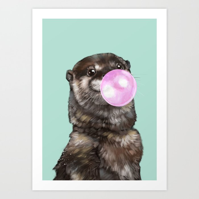 Otter with Bubble Gum Art Print