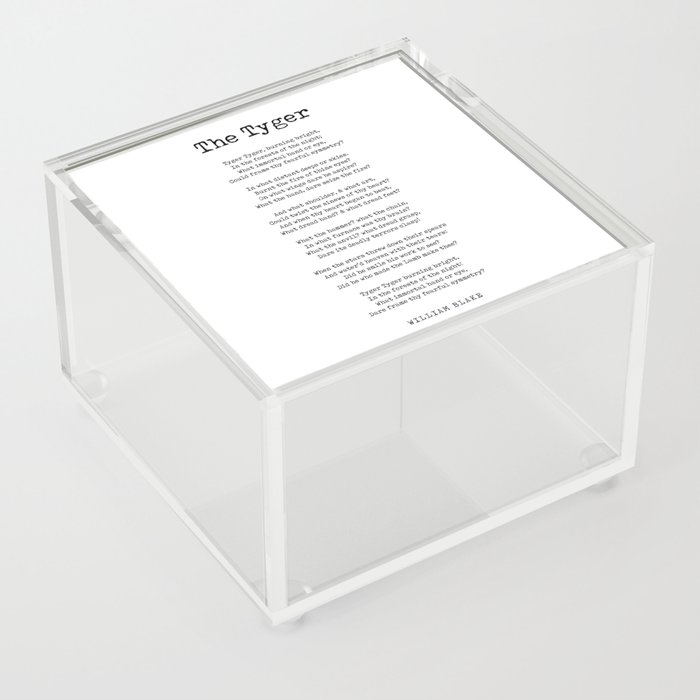 The Tyger - William Blake Poem - Literature - Typewriter Print 1 Acrylic Box