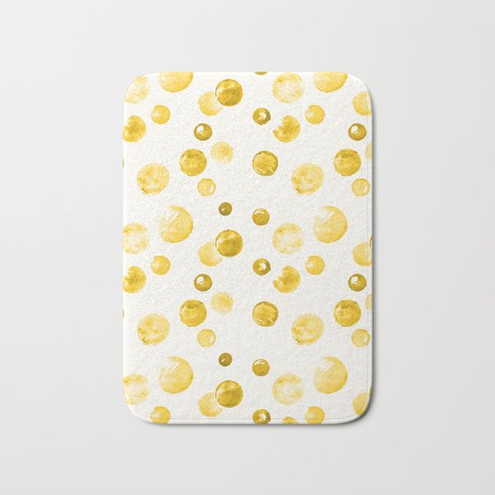 Yellow Watercolors Polka Dots Bath Mat