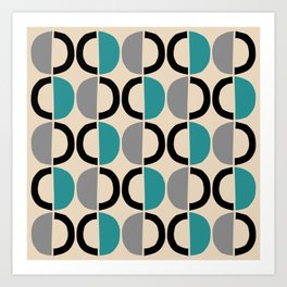 Mid Century Modern Half Circle Pattern 550 Beige Black Gray and Turquoise Art Print