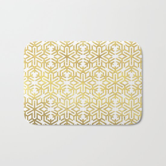 White and Gold Snowflake Pattern Bath Mat