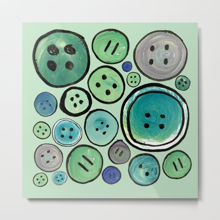 Green Buttons Metal Print