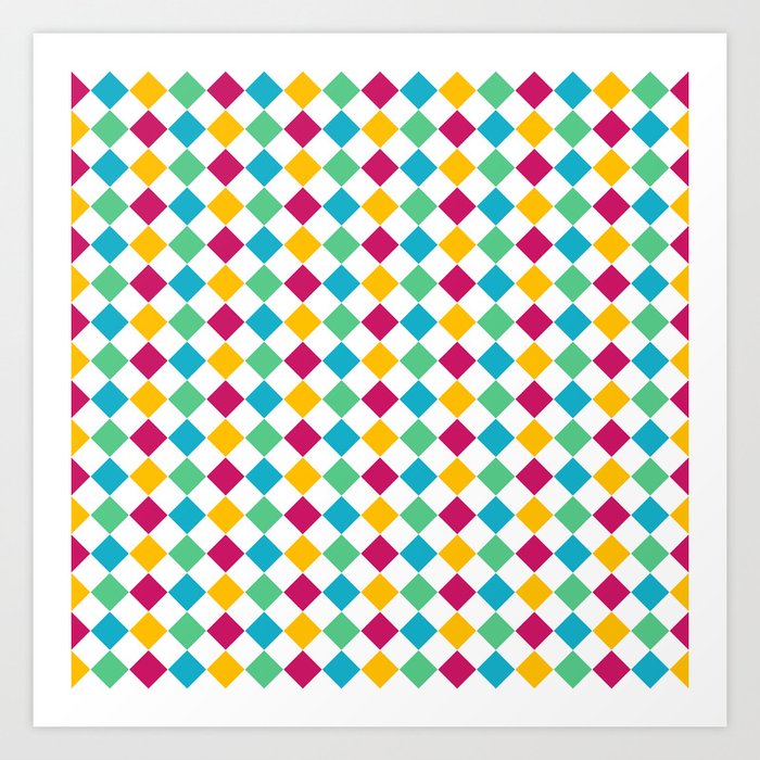 Geometric Diagonal Chequered Checkerboard Pattern in Primary Colors c.CLRPTTRN Art Print