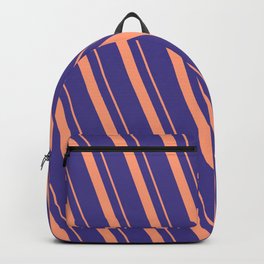 [ Thumbnail: Light Salmon and Dark Slate Blue Colored Lines/Stripes Pattern Backpack ]